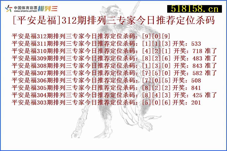 [平安是福]312期排列三专家今日推荐定位杀码