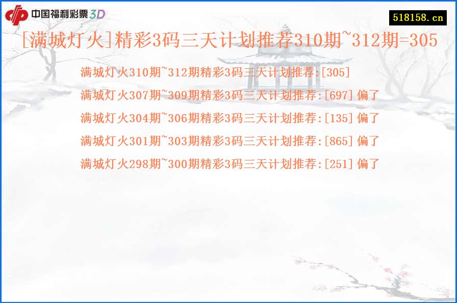 [满城灯火]精彩3码三天计划推荐310期~312期=305