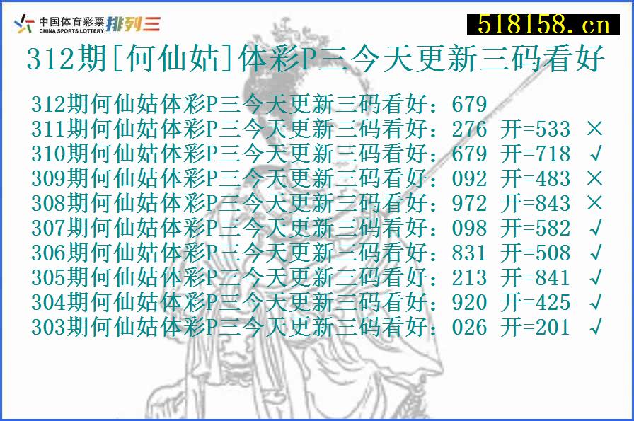 312期[何仙姑]体彩P三今天更新三码看好