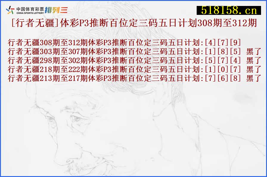 [行者无疆]体彩P3推断百位定三码五日计划308期至312期