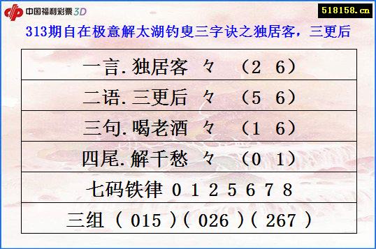 313期自在极意解太湖钓叟三字诀之独居客，三更后