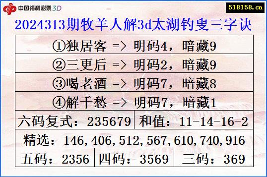 2024313期牧羊人解3d太湖钓叟三字诀