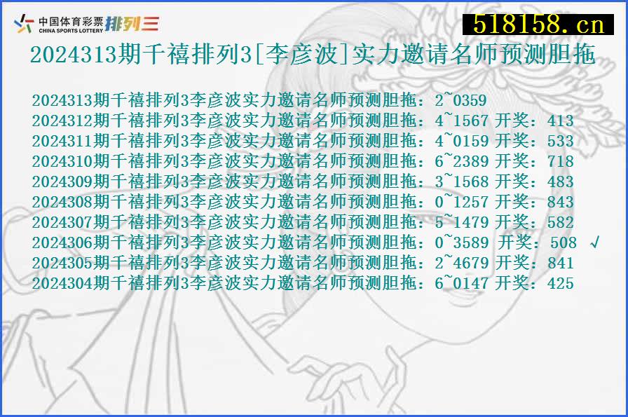 2024313期千禧排列3[李彦波]实力邀请名师预测胆拖