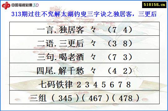 313期过往不究解太湖钓叟三字诀之独居客，三更后