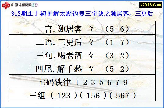 313期止于初见解太湖钓叟三字诀之独居客，三更后