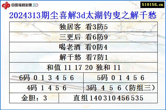 2024313期尘喜解3d太湖钓叟之解千愁