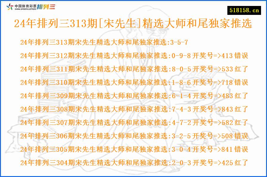 24年排列三313期[宋先生]精选大师和尾独家推选