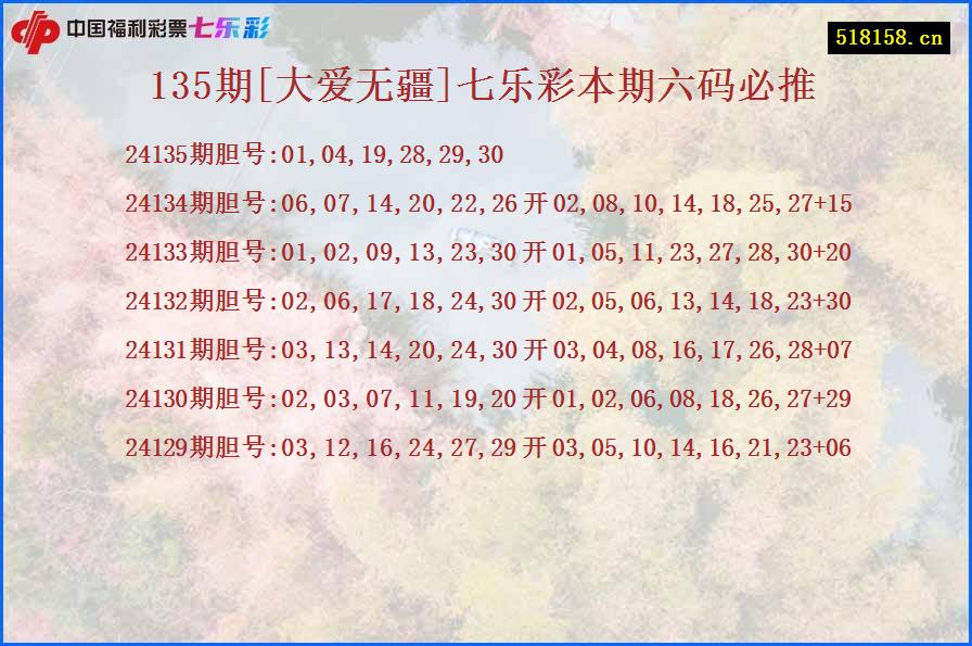 135期[大爱无疆]七乐彩本期六码必推