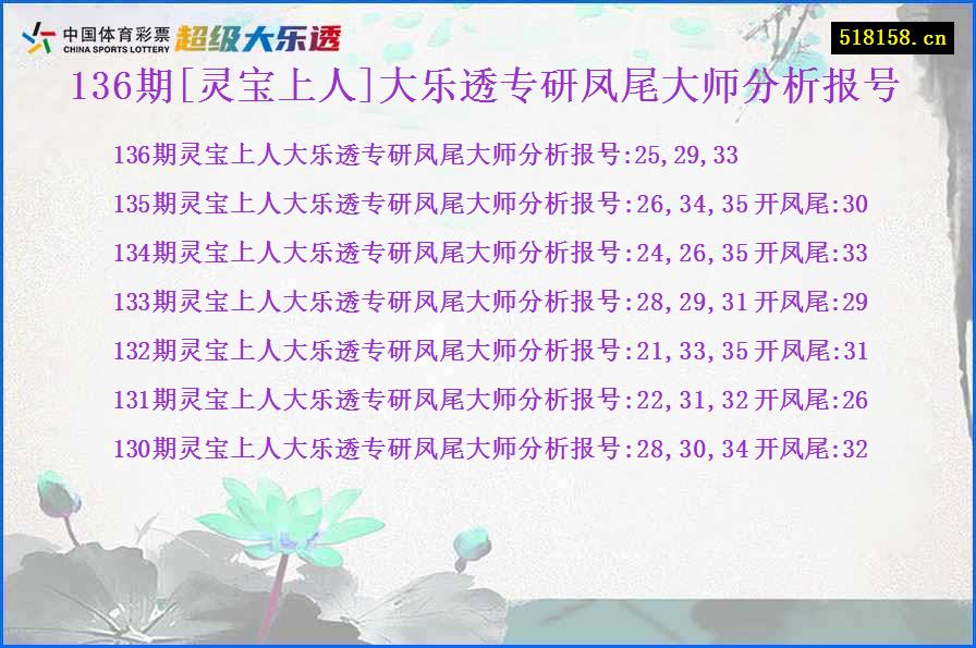 136期[灵宝上人]大乐透专研凤尾大师分析报号