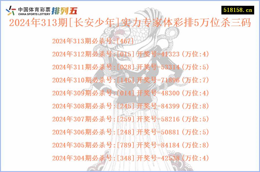 2024年313期[长安少年]实力专家体彩排5万位杀三码