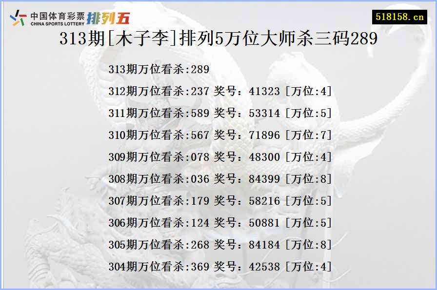 313期[木子李]排列5万位大师杀三码289