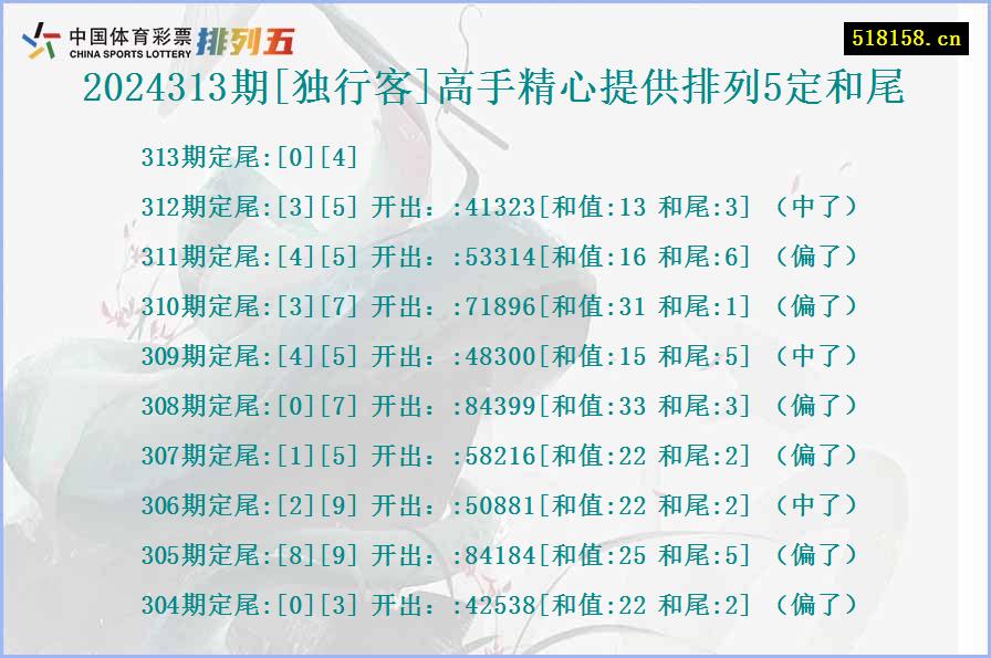 2024313期[独行客]高手精心提供排列5定和尾