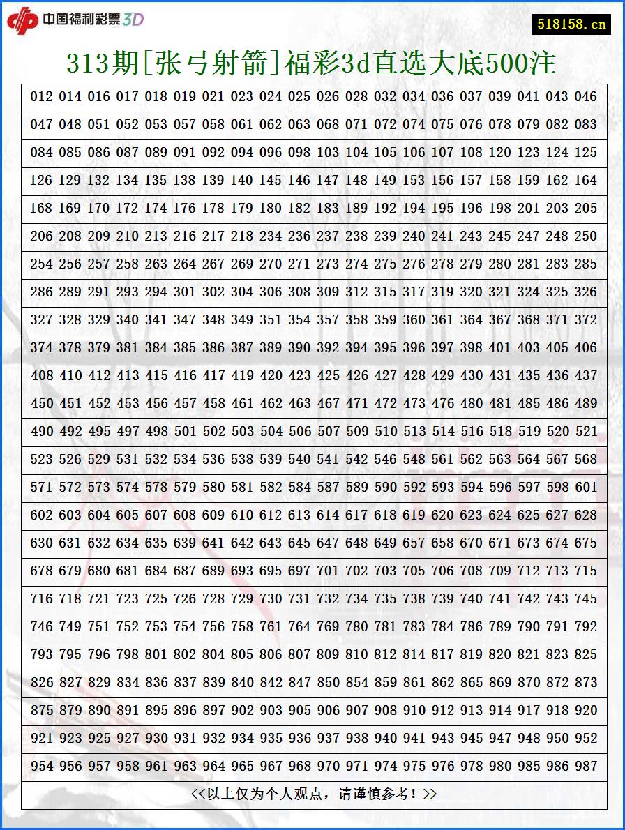 313期[张弓射箭]福彩3d直选大底500注