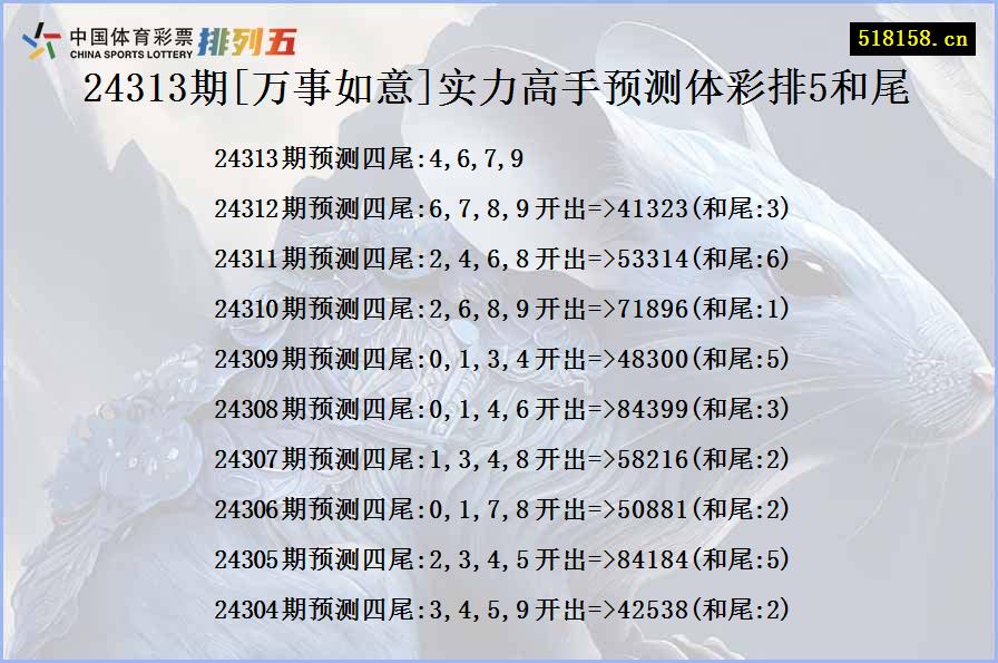 24313期[万事如意]实力高手预测体彩排5和尾