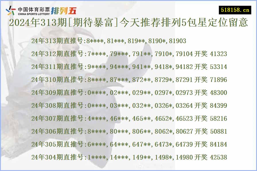 2024年313期[期待暴富]今天推荐排列5包星定位留意