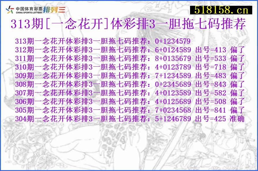 313期[一念花开]体彩排3一胆拖七码推荐