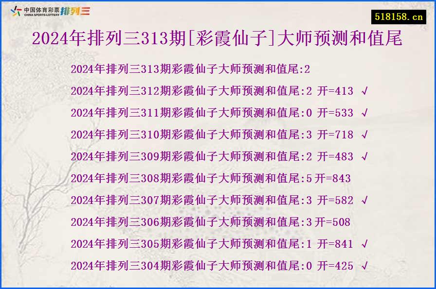 2024年排列三313期[彩霞仙子]大师预测和值尾