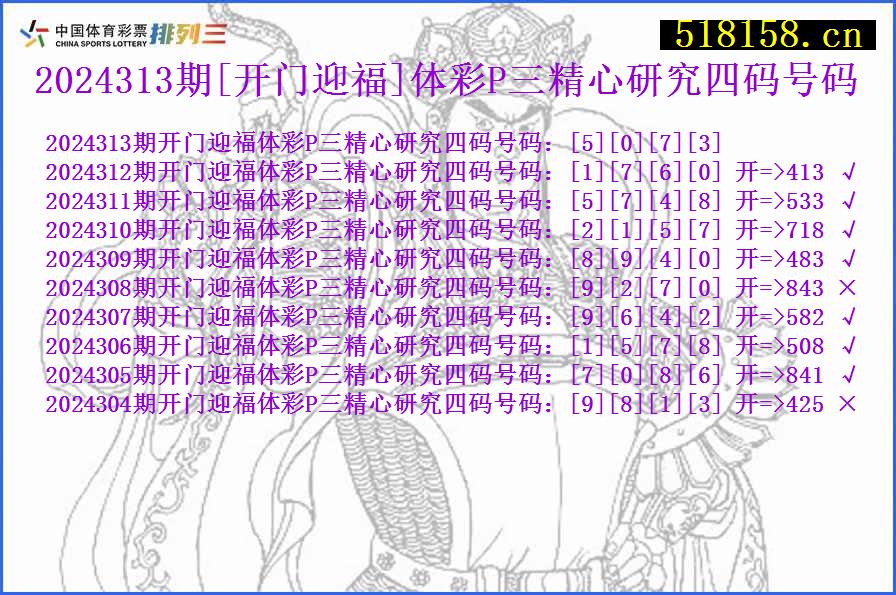 2024313期[开门迎福]体彩P三精心研究四码号码