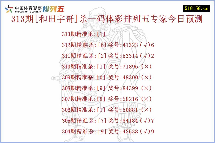 313期[和田宇哥]杀一码体彩排列五专家今日预测