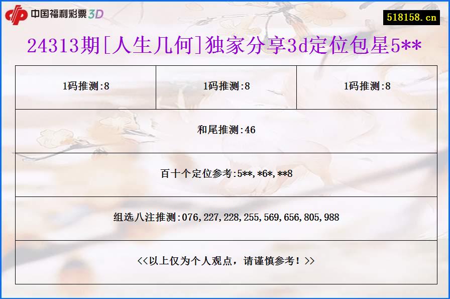 24313期[人生几何]独家分享3d定位包星5**