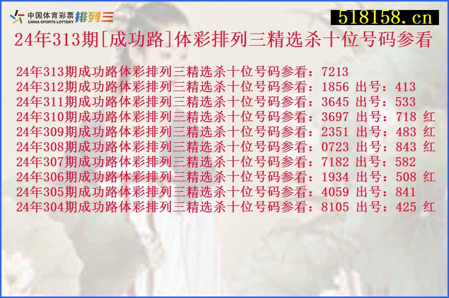 24年313期[成功路]体彩排列三精选杀十位号码参看