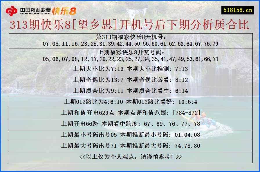 313期快乐8[望乡思]开机号后下期分析质合比