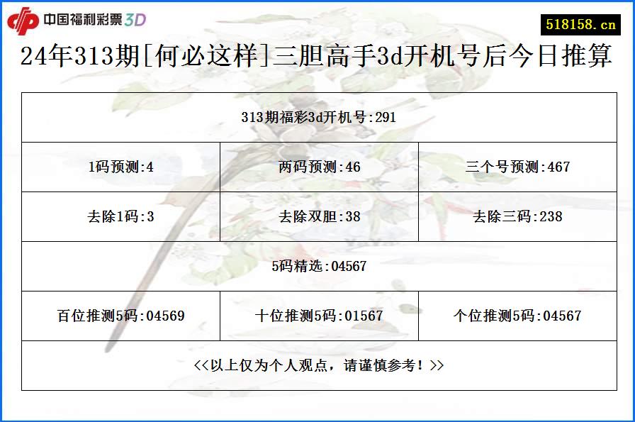 24年313期[何必这样]三胆高手3d开机号后今日推算