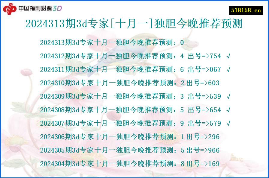 2024313期3d专家[十月一]独胆今晚推荐预测