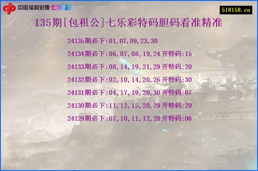 135期[包租公]七乐彩特码胆码看准精准
