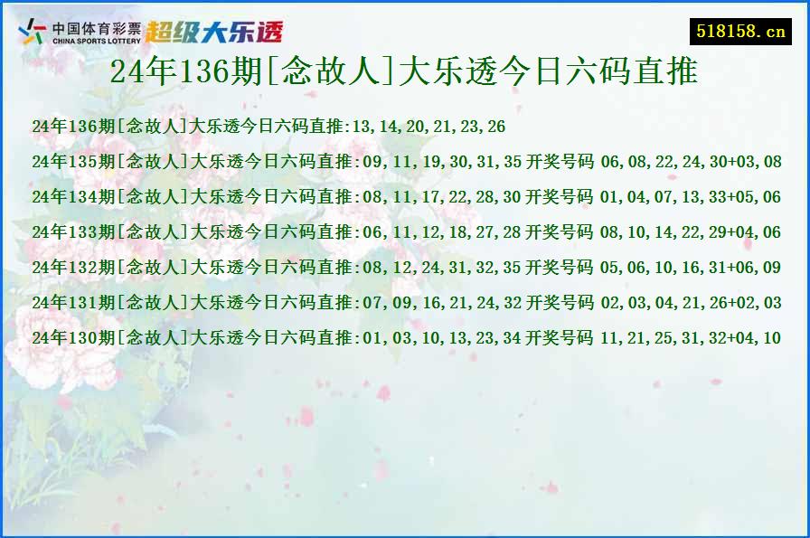 24年136期[念故人]大乐透今日六码直推