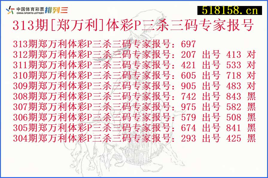 313期[郑万利]体彩P三杀三码专家报号