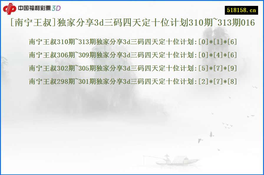 [南宁王叔]独家分享3d三码四天定十位计划310期~313期016