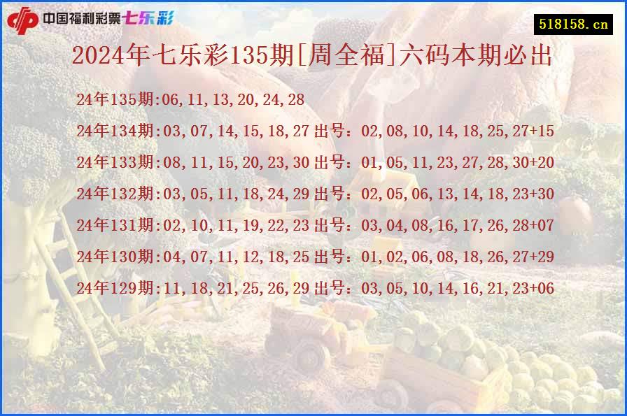 2024年七乐彩135期[周全福]六码本期必出