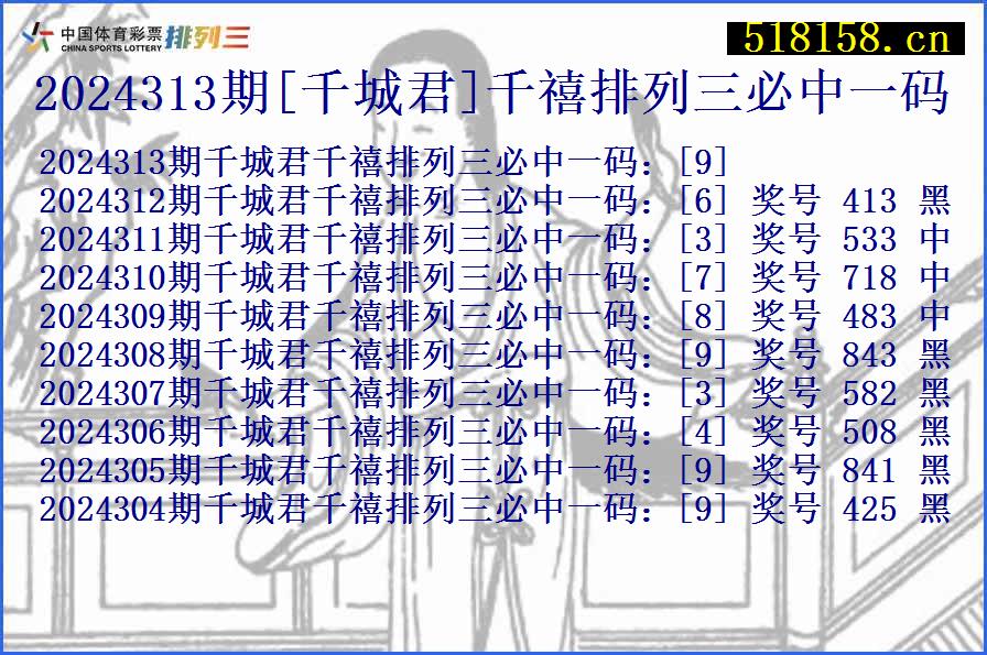 2024313期[千城君]千禧排列三必中一码