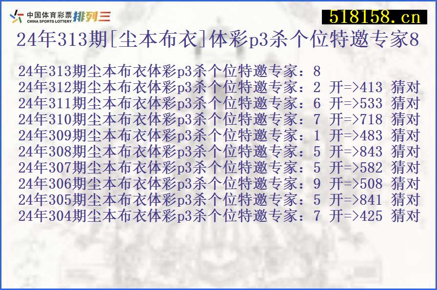 24年313期[尘本布衣]体彩p3杀个位特邀专家8