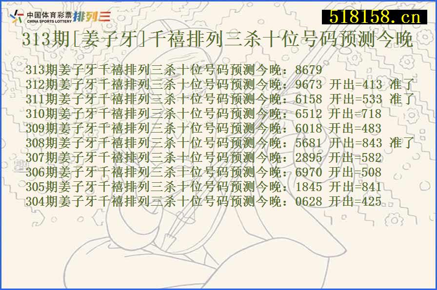 313期[姜子牙]千禧排列三杀十位号码预测今晚