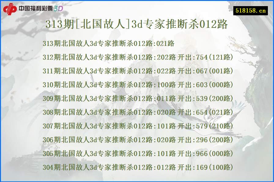 313期[北国故人]3d专家推断杀012路