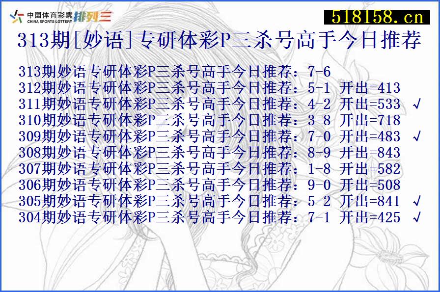 313期[妙语]专研体彩P三杀号高手今日推荐