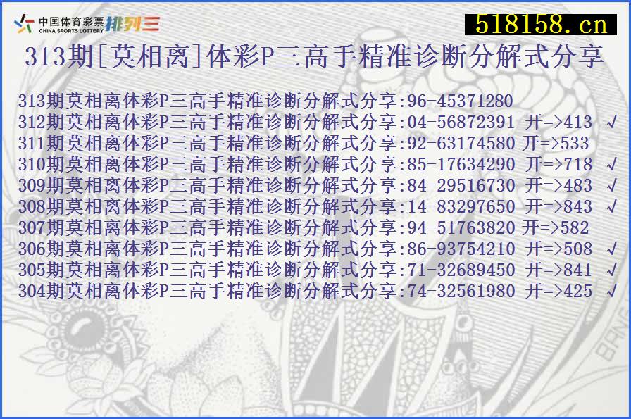 313期[莫相离]体彩P三高手精准诊断分解式分享