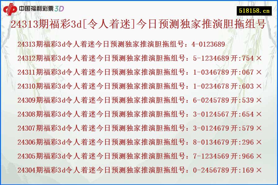 24313期福彩3d[令人着迷]今日预测独家推演胆拖组号