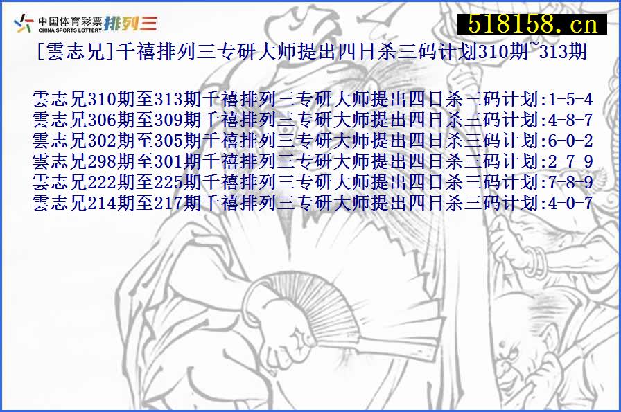 [雲志兄]千禧排列三专研大师提出四日杀三码计划310期~313期