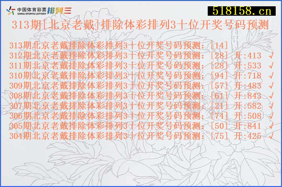 313期[北京老戴]排除体彩排列3十位开奖号码预测