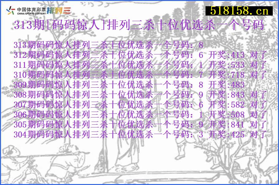 313期[码码惊人]排列三杀十位优选杀一个号码