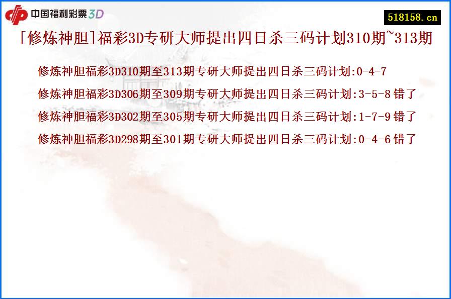 [修炼神胆]福彩3D专研大师提出四日杀三码计划310期~313期