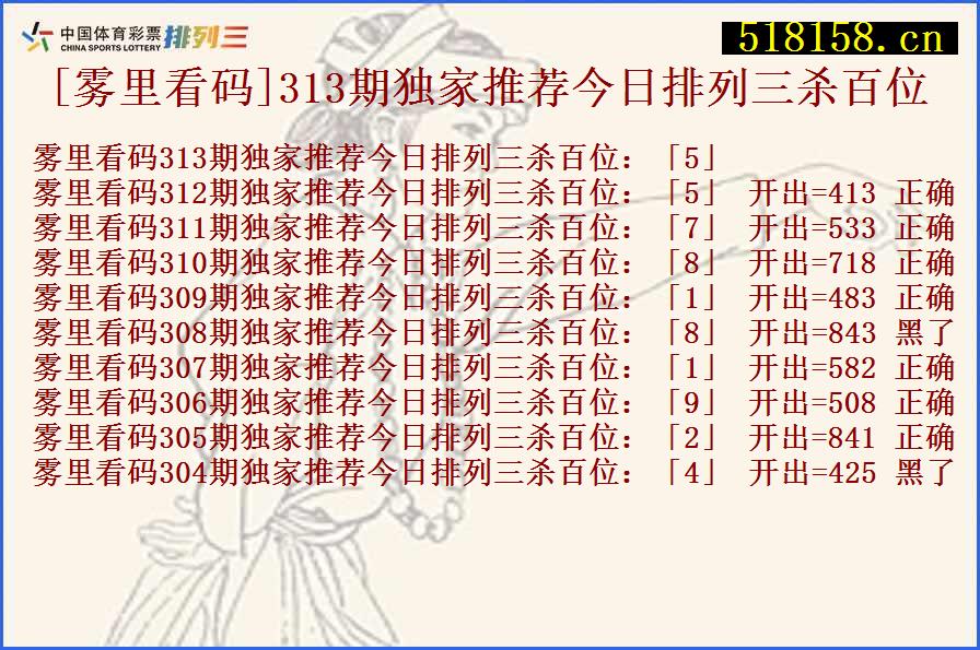 [雾里看码]313期独家推荐今日排列三杀百位