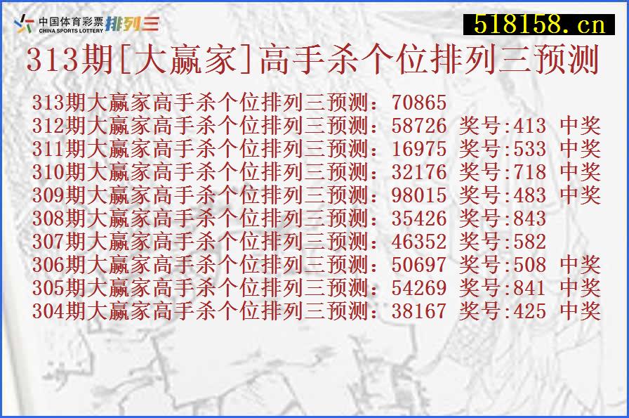 313期[大赢家]高手杀个位排列三预测