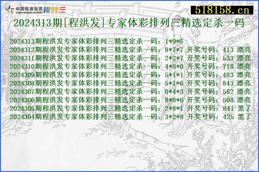 2024313期[程洪发]专家体彩排列三精选定杀一码