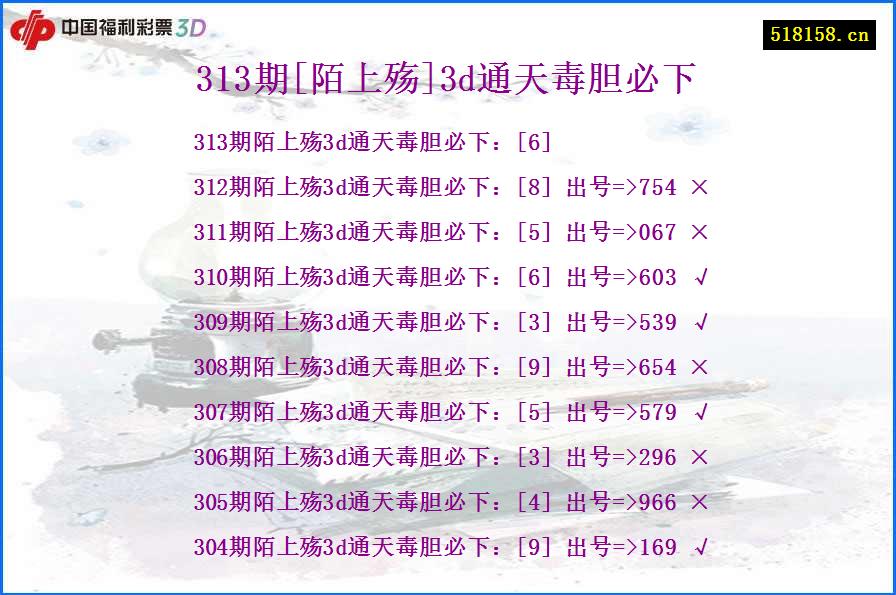 313期[陌上殇]3d通天毒胆必下