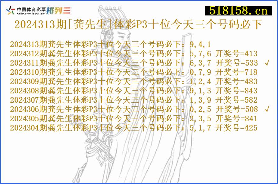 2024313期[龚先生]体彩P3十位今天三个号码必下