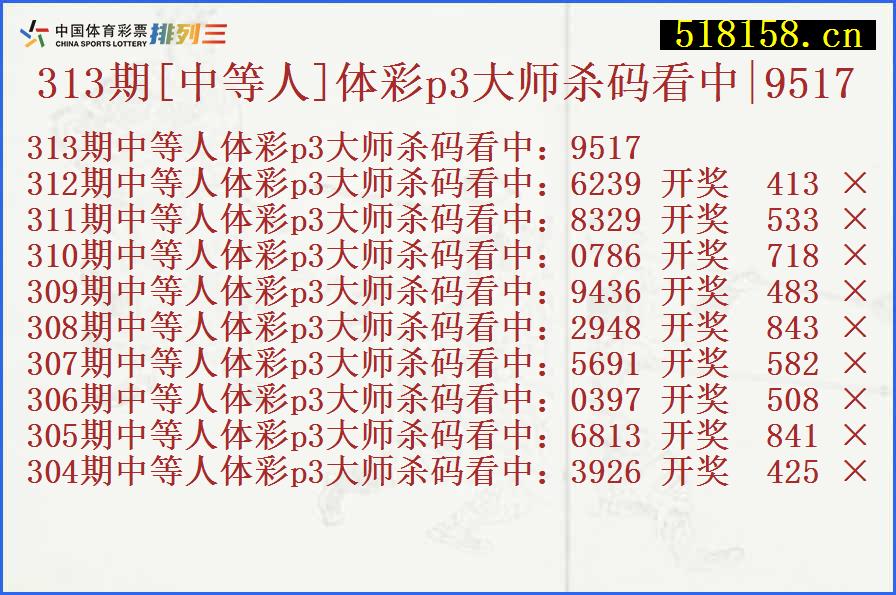 313期[中等人]体彩p3大师杀码看中|9517